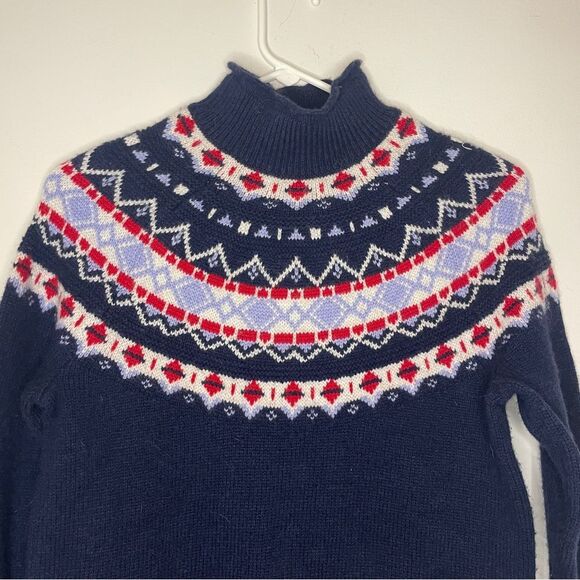 J Crew Mock Rolled Neck Festive Fair Isle Christmas Holiday Sweater Sz XS Blue - Picture 2 of 6